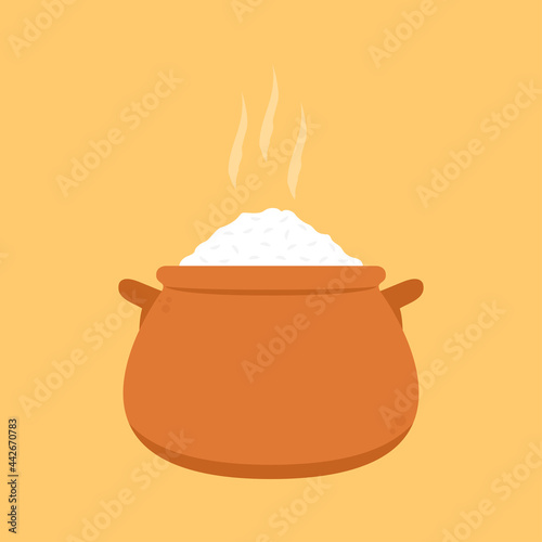 Earth pot vector. wallpaper. free space for text. earth rice cooker.