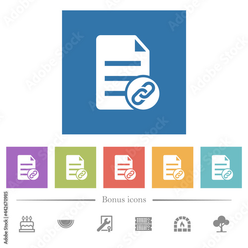 Attach document flat white icons in square backgrounds