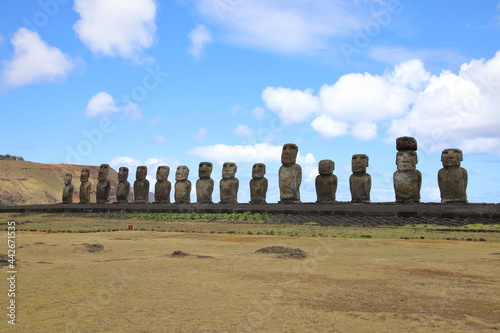 Moai at Ahu Tongariki on Easter Island  Chile