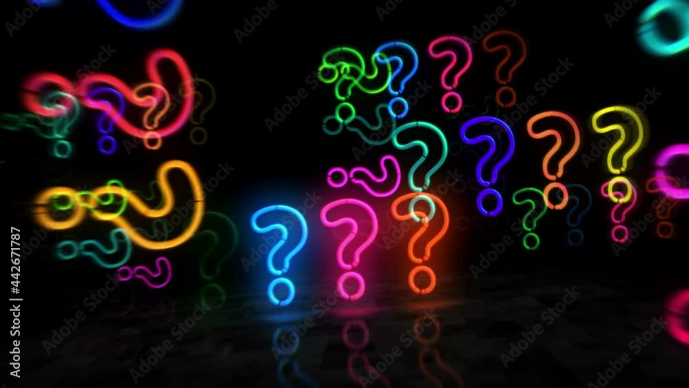 Question mark neon symbol. Light color bulbs with quiz sign. Abstract concept 3d flying through the tunnel animation. Question mark neon symbol. Light color bulbs with quiz sign. Abstract concept 3d flying through the tunnel animation.