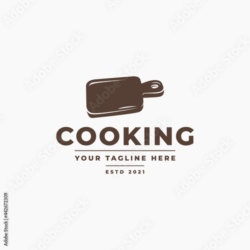 cook logo for cooking school class, cooking logo symbol icon with cutting board silhouette vector, can also for restaurant, eatery, spot, inn, cafe, bistro, food stalls