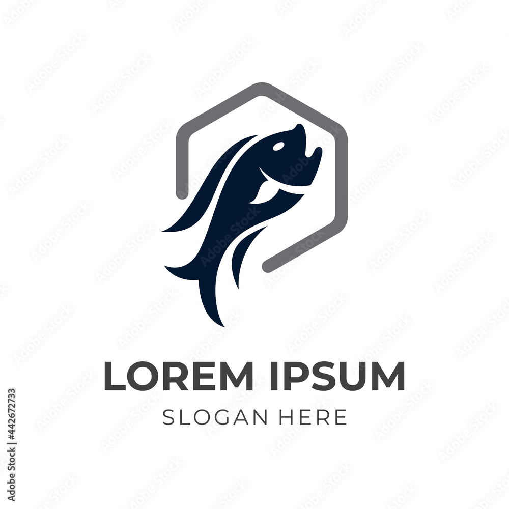 modern fish logo vector with flat blue and silver color style modern fish logo vector with flat blue and silver color style