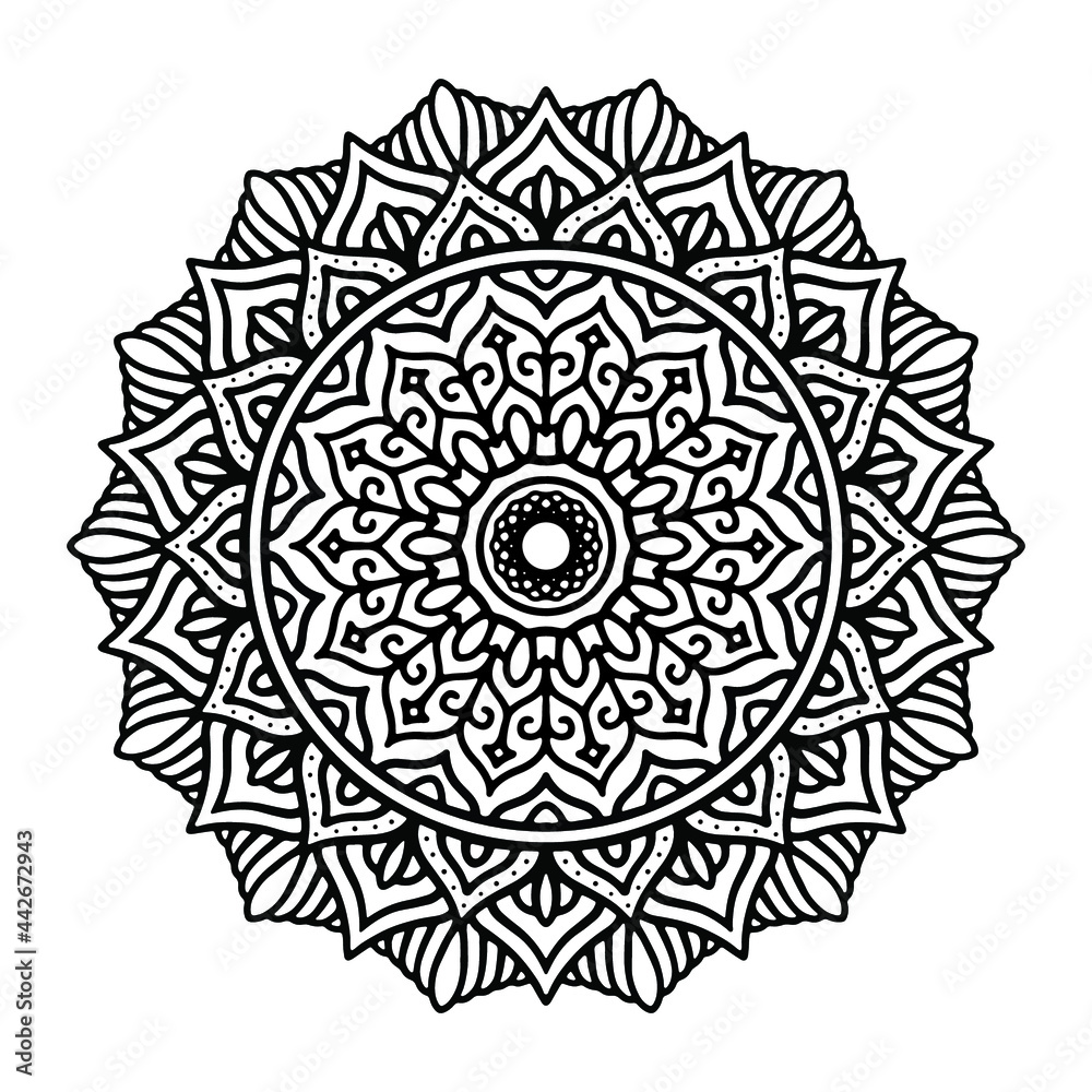 Ornamental luxury mandala pattern. Black complex doodle mandala on a transparent background, for printable coloring Ornamental luxury mandala pattern. Black complex doodle mandala on a transparent background, for printable coloring