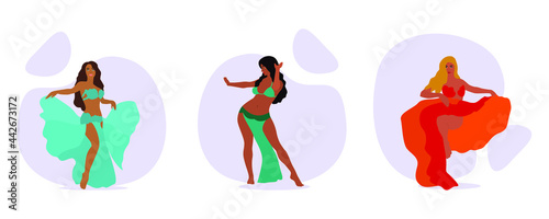 East Dance. Belly dance. Three oriental beauties. Belly dance.