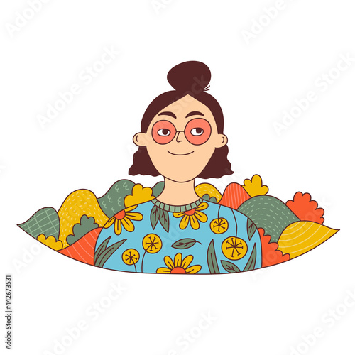 Cute travel girl doodle cartoon vector icon
