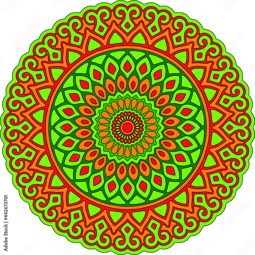 Circle pattern petal flower of mandala with multi color,Vector floral mandala relaxation patterns unique design with white background,Hand drawn pattern,concept meditation and relax