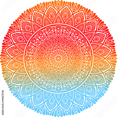 Circle pattern petal flower of mandala with multi color,Vector floral mandala relaxation patterns unique design with white background,Hand drawn pattern,concept meditation and relax