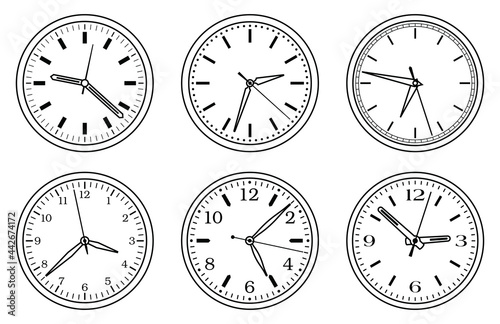 Set of clock face icons. Vector illustration