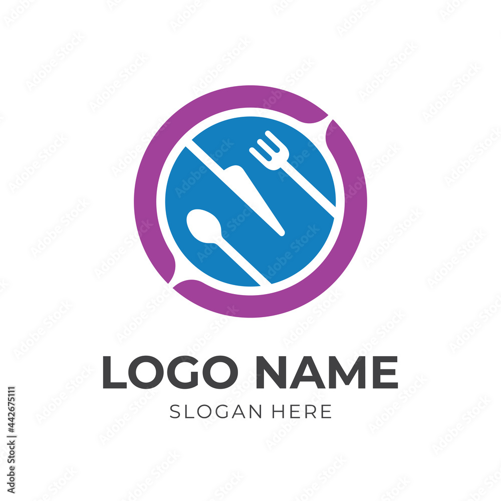 restaurant logo vector with flat blue and pink color style restaurant logo vector with flat blue and pink color style