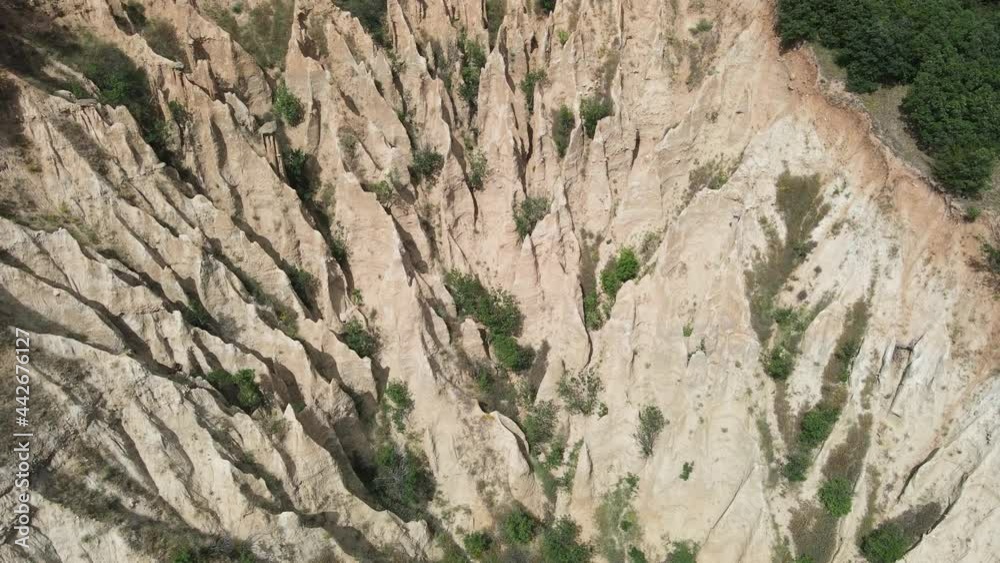 Aerial view of rock formation Stob pyramids, Rila Mountain, Kyustendil region, Bulgaria Aerial view of rock formation Stob pyramids, Rila Mountain, Kyustendil region, Bulgaria