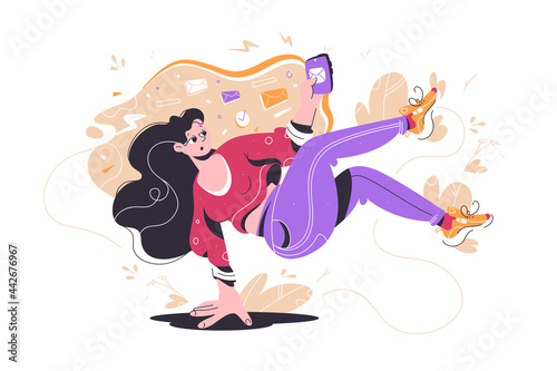 Message flow takes away pretty girl with digital technology.