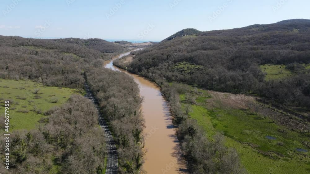 Aerial view of Ropotamo river at Arkutino region, Burgas Region, Bulgaria Aerial view of Ropotamo river at Arkutino region, Burgas Region, Bulgaria