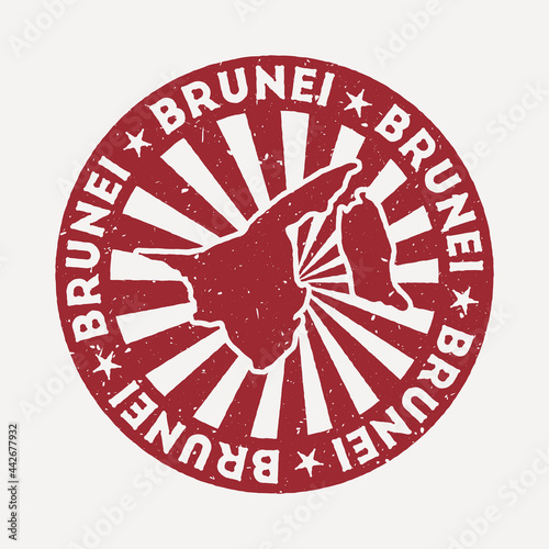 Brunei stamp. Travel red rubber stamp with the map of the country, vector illustration. Can be used as insignia, logotype, label, sticker, or badge of Brunei.