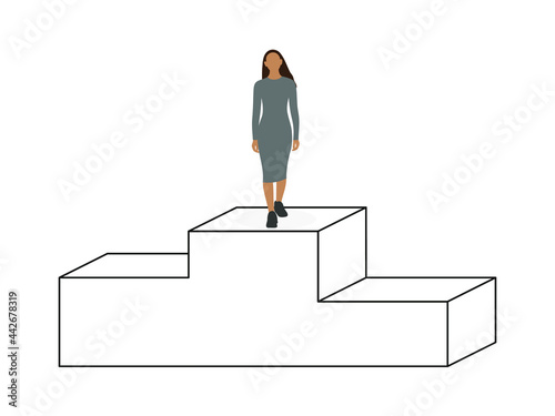 Female character on the top step of the pedestal on a white background