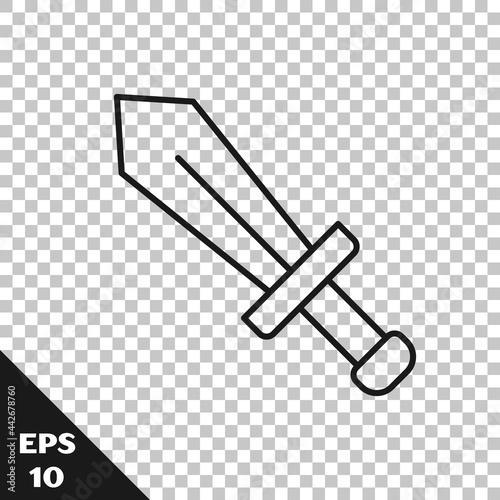 Black line Sword for game icon isolated on transparent background. Vector