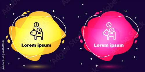 Set line Piggy bank with coin icon isolated on blue background. Icon saving or accumulation of money, investment. Abstract banner with liquid shapes. Vector