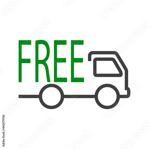 Logotipo con camión de reparto con palabra Free con lineas en color verde y gris