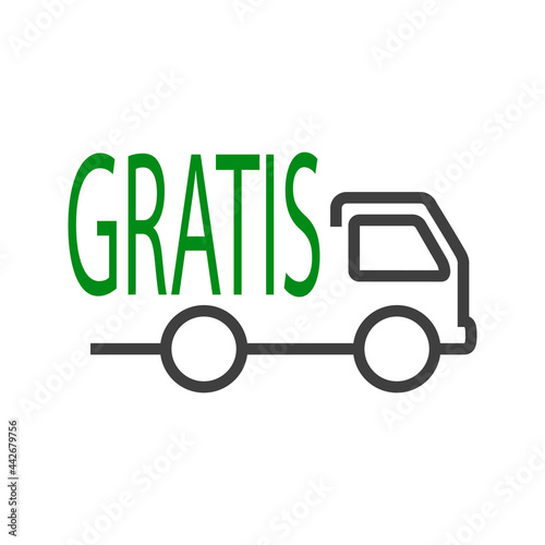 Logotipo con camión de reparto con palabra Gratis en español con lineas en color verde y gris