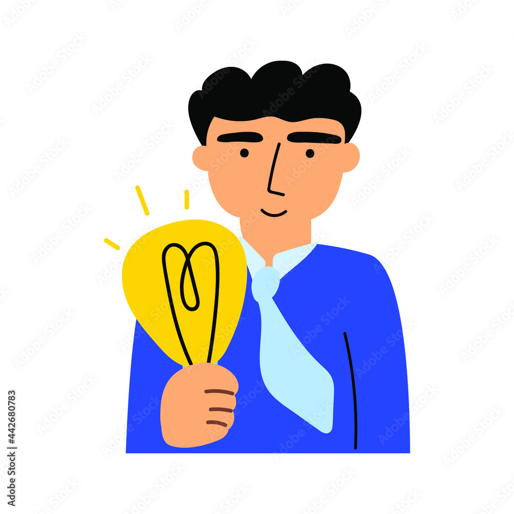 Businessman holding light bulb in his hand. Vector Illustration on white background. Businessman holding light bulb in his hand. Vector Illustration on white background.