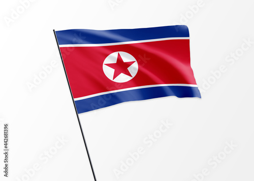 North Korea flag flying high in the isolated background north Korea independence day