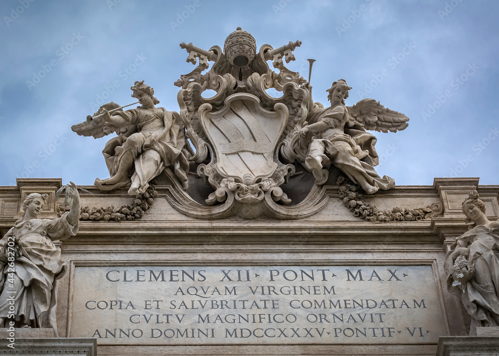 Trevi Fountain coat of arms, Rome, Italy