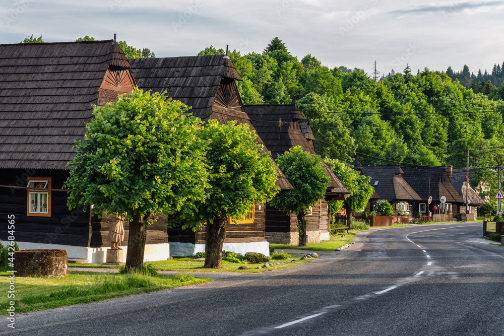 Wooden rural cottages in village Podbiel, Slovakia