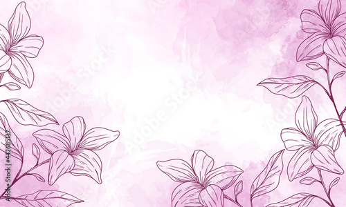 watercolor painted background with hand drawn flowers