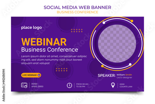 Webinar Business Conference Concept web Banner Template, Strategies live webinar banner invitation and social media post template. Business webinar invitation design