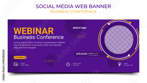 Webinar Business conference horizontal web banner template design. Vector banner template for business conference announcement
