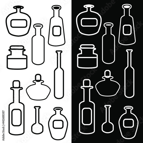 Vector illustration of different bottles. Isolated vector illustration hardware icons.