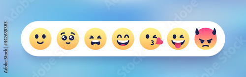 Emoji smiles emoticons set isolated. Yellow faces with different funny emotions. Simple modern design icons. Chat elements. UI, UX for mobile app, social media or web. Flat style vector illustration.