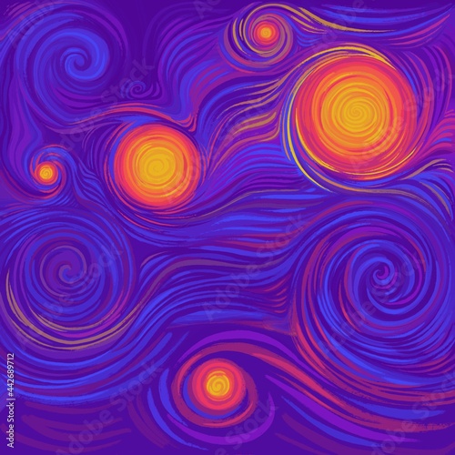 Starry abstract sky resource. Hand painted swirly background.