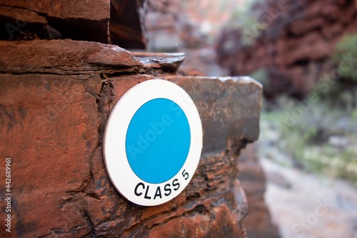 Class 5 trail sign in Western Australia in gorges showing the difficulty of the path photo