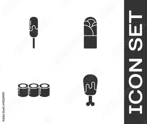 Set Chicken leg, Ice cream, Sushi and Doner kebab icon. Vector