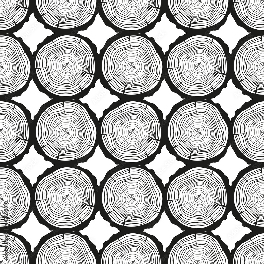 Tree rings. Seamless pattern. Set of tree rings on isolation background ...