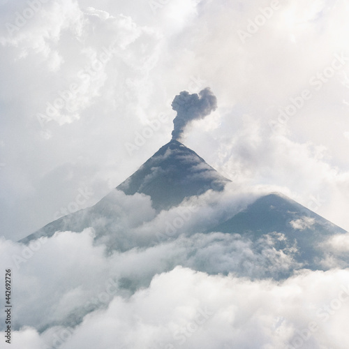 volcano in clouds