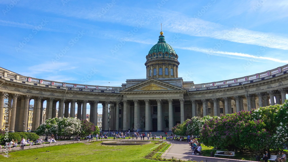 Kazan Cathedral, Kazan Square, summer. Russia, Saint Petersburg June 2021     