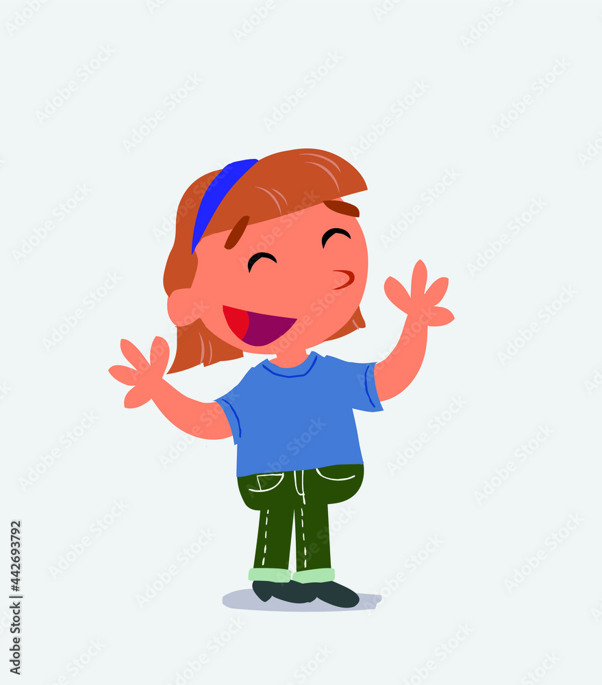 Very pleased cartoon character of little girl on jeans