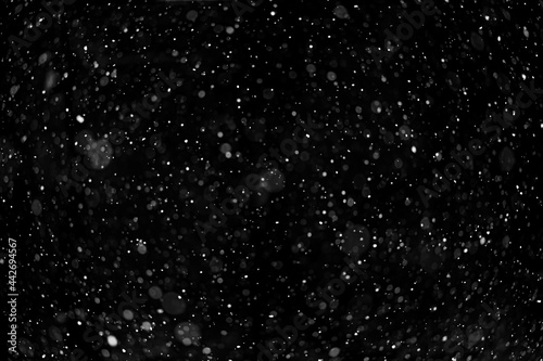 Falling white snow on black background  overlay layer