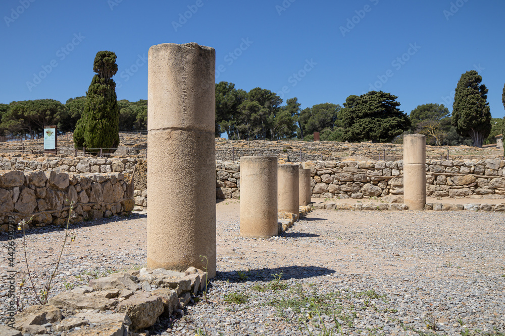 Archaeological Remains of ancient city Empuries. Remains of a Greek rampart. Archaeology Museum of Catalonia, Spain.