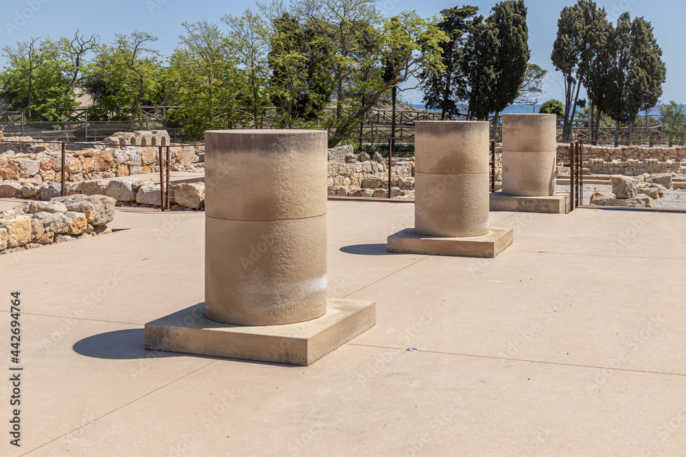 Archaeological Remains of ancient city Empuries. Remains of a Greek rampart. Archaeology Museum of Catalonia, Spain. Archaeological Remains of ancient city Empuries. Remains of a Greek rampart. Archaeology Museum of Catalonia, Spain.