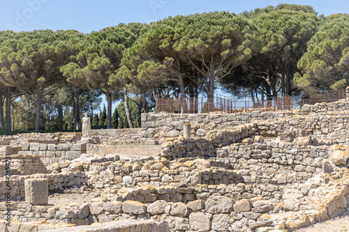 Archaeological Remains of ancient city Empuries. Remains of a Greek rampart. Archaeology Museum of Catalonia, Spain. photo