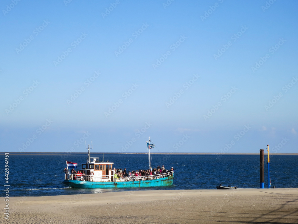 Obraz premium Recreanten in getijdengebied Vliehors, Recreationists in Vliehors tidal plains