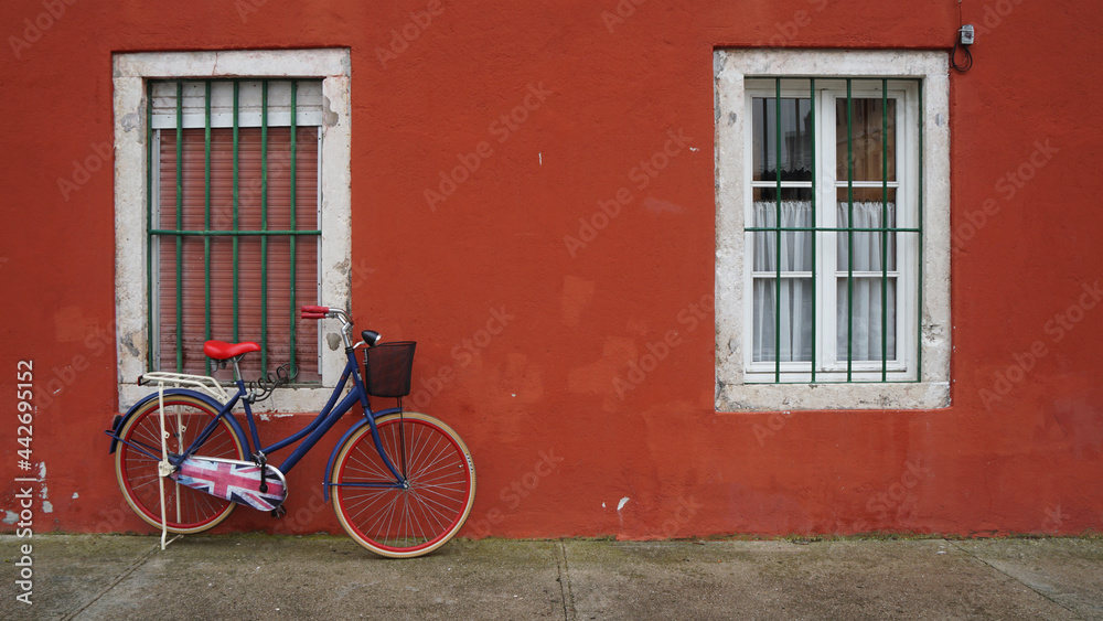old bicycle on a red wall, Zadar, Croatia