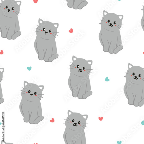 Seamless pattern with cute cartoon kitten for fabric print, textile, gift wrapping paper. colorful vector for textile, flat style