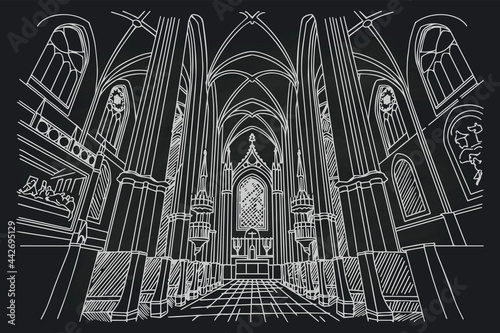 vector sketch of interior of Minoritenkirche, Vienna, Austria.