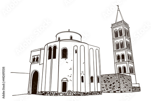 vector sketch of St.Donatus church on the Roma Forum in Zadar. Croatia.