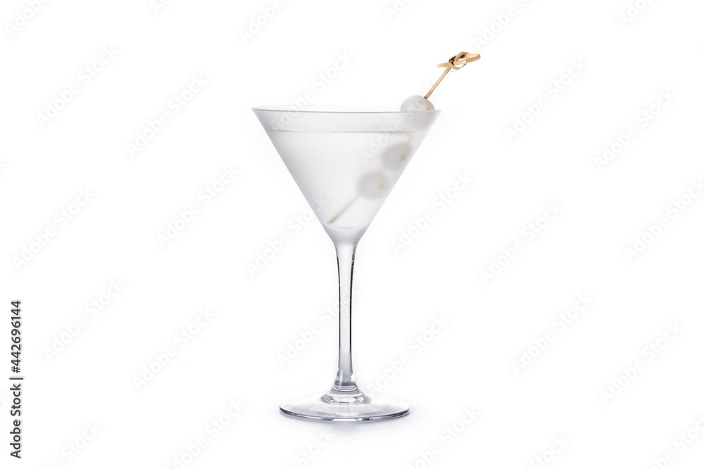 Gibson martini cocktail with onions isolated on white background