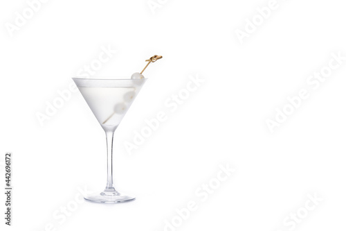 Gibson martini cocktail with onions isolated on white background. Copy space photo