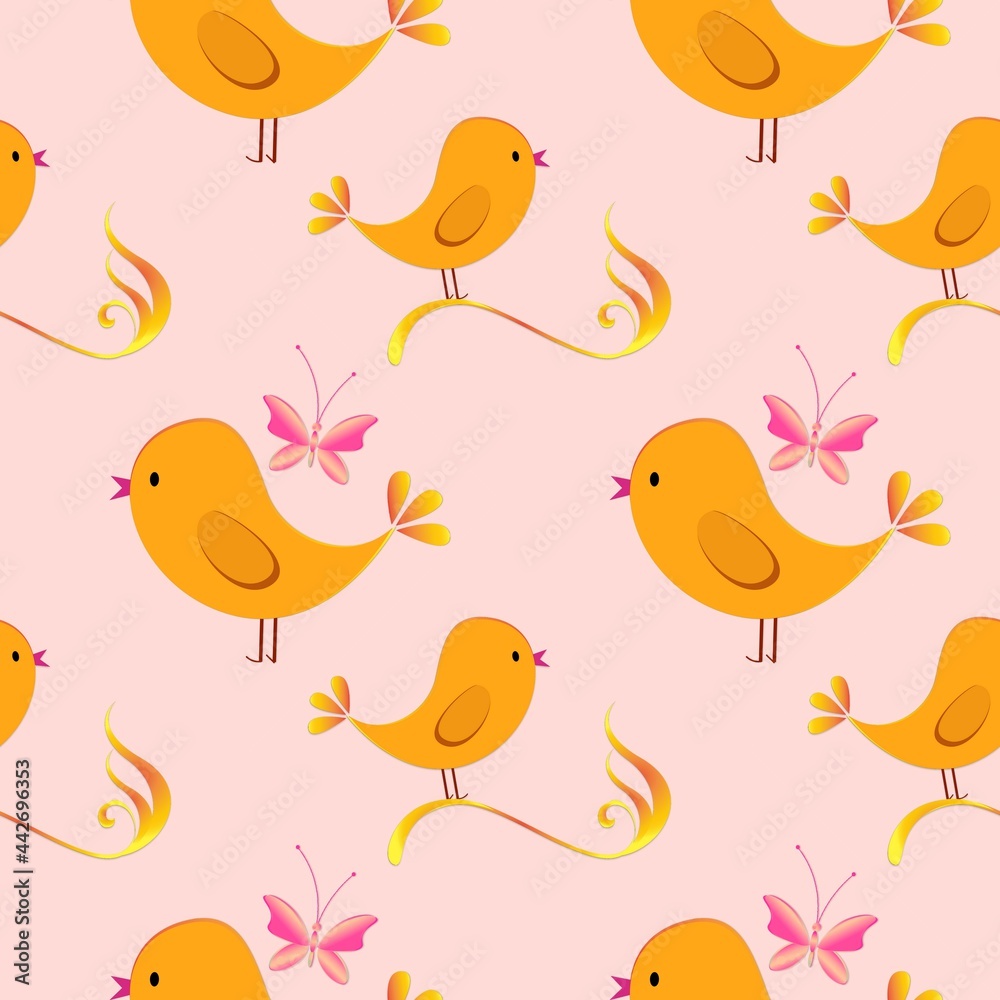 Easter seamless background with chickens...Cartoon illustration as texture...Happy Easter.